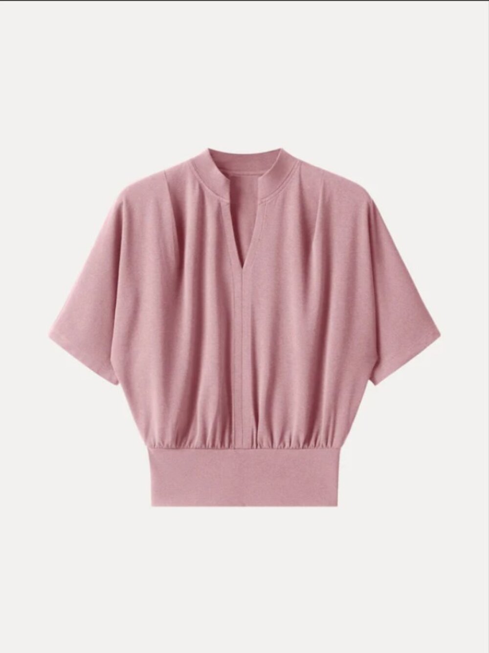 Stand Collar V-Neck Short Sleeve Top